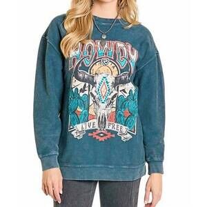 NEW PANHANDLE howdy ribbed graphic pullover sweatshirt - plus in teal